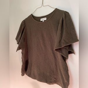 Madewell Flutter Sleeve Green Blouse Top, Texture and Thread, EUC size L